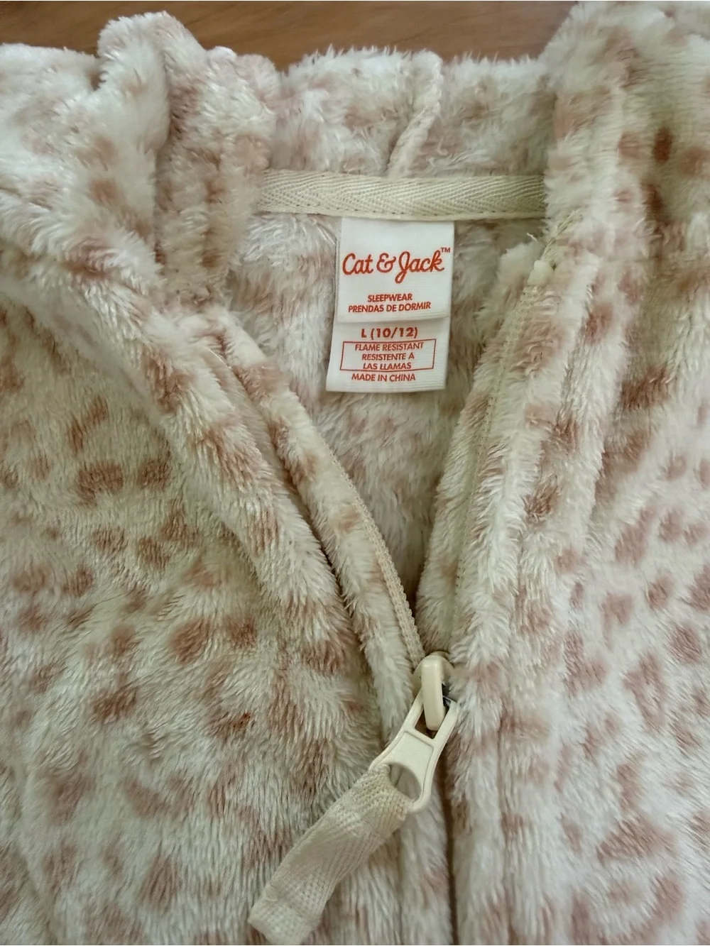 Cat & Jack Cream and Blush Leopard Fuzzy Zip Hoodie